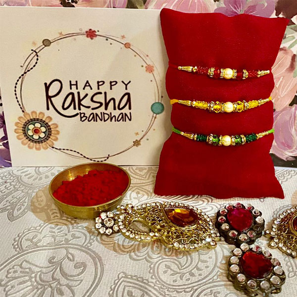 Set of 3 colorful rakhis