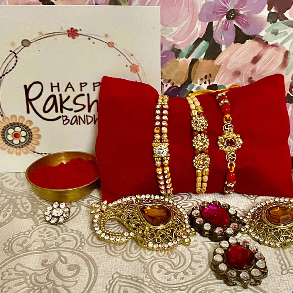 Sparkling set of 3 stone rakhis(Aus)