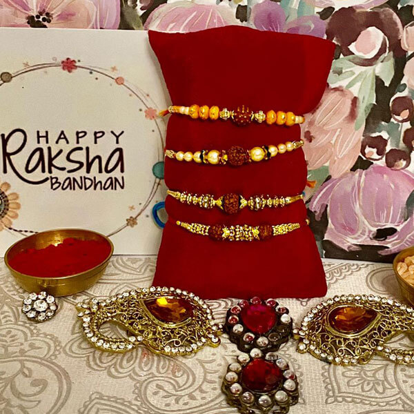 Set of 4 Rudraksh rakhis(Aus)