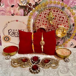 Thali with Om and Rudraksh rakhis(Aus)