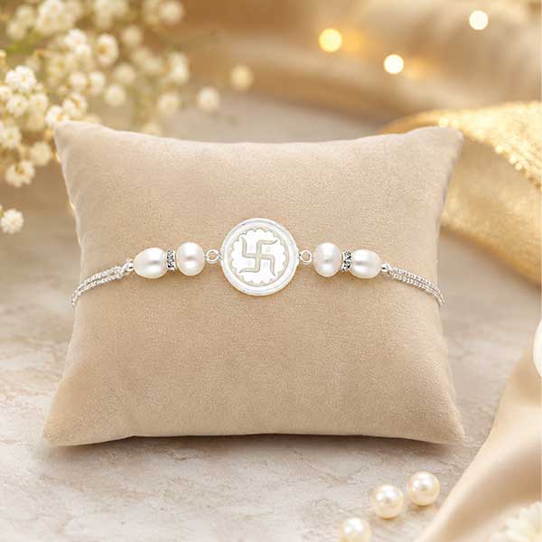 Swastik Design Pure Silver Rakhi