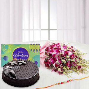 Orchid Cake Chocolate Rakhi Express Hamper