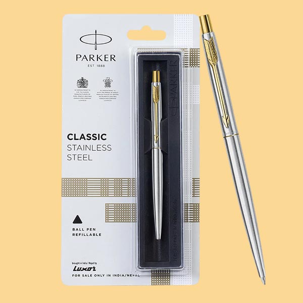 Parker Classic Stainless Steel Gold Trim Ball Pen