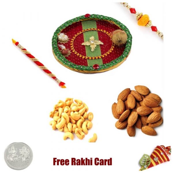 Rakhi Thali with 450 gm assorted Dryfruiits and Free Silver Coin