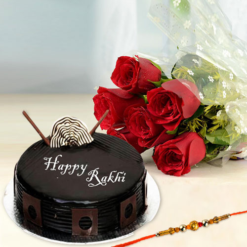 Roses with Happy Rakhi Cake Express Delivery