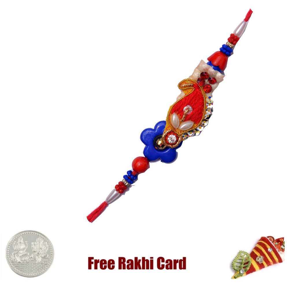 Elegant Zardosi Rakhi with Silver Coin