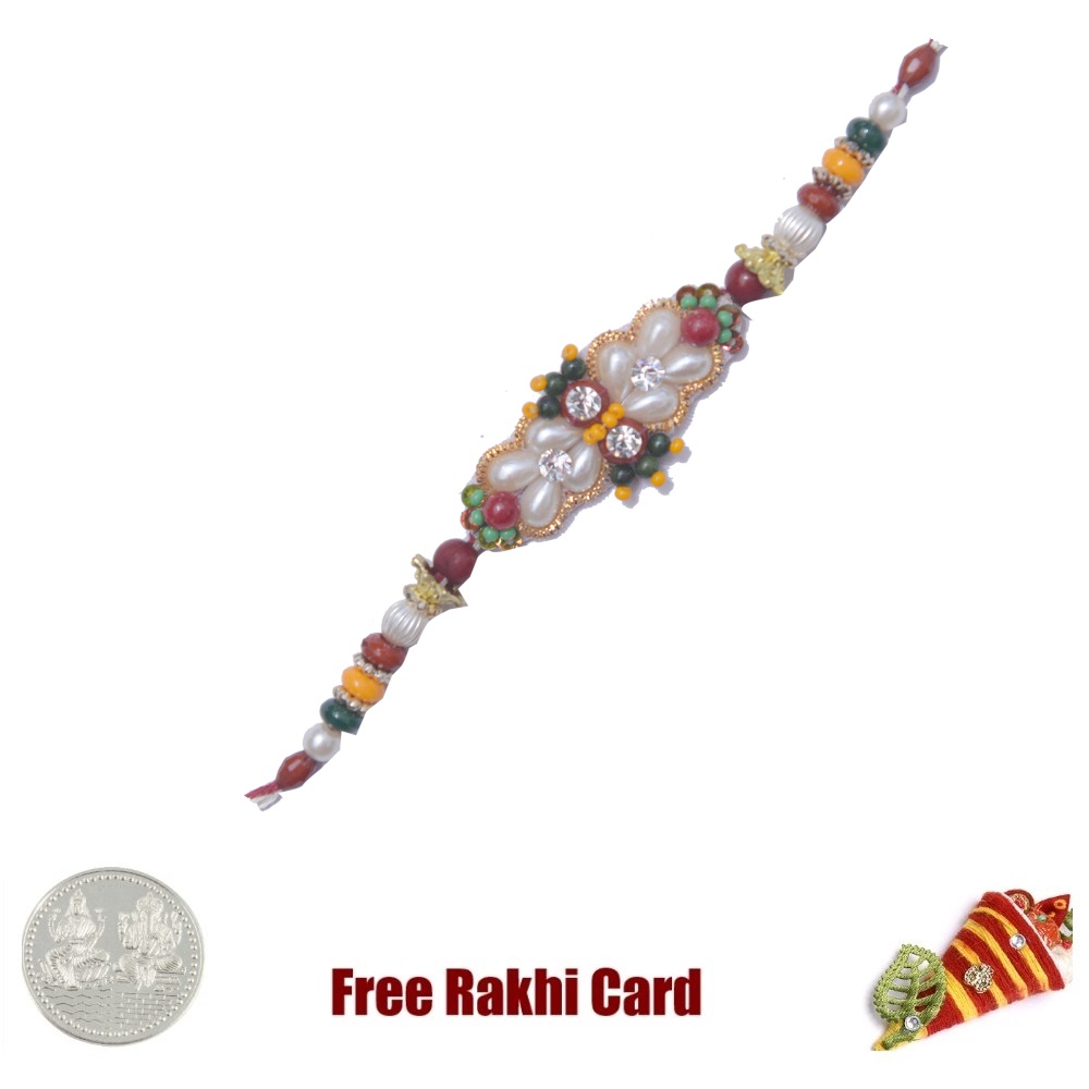 Moti Zardosi Rakhi with Silver Coin