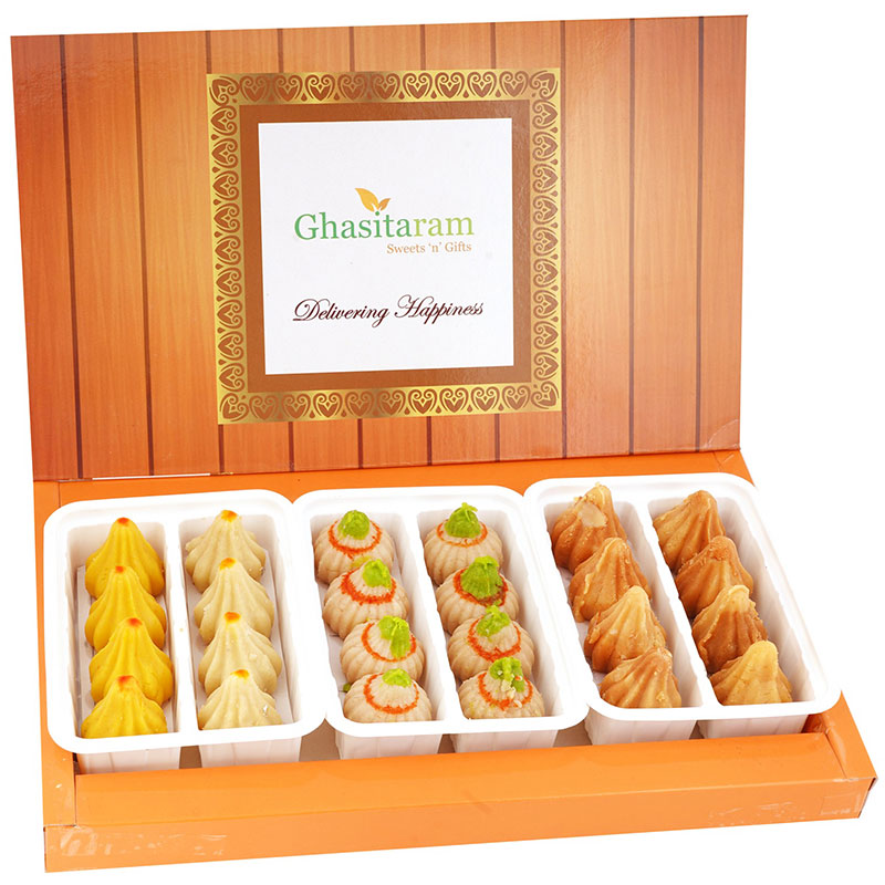 Assorted Box of Mawa, Kaju and Mysore Pak Modaks