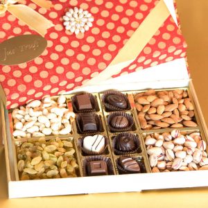 Designer Brocade Box with Truffles and Dry Fruits