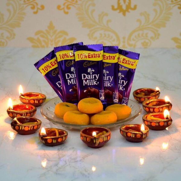 Diwali Diya Chocolates with Peda Sweets