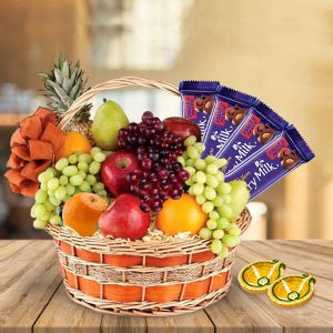 Diwali Fruit & Chocolate Basket with Diya