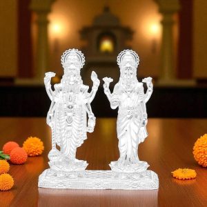 Silver Lord Vishnu and Maa Lakshmi Murti