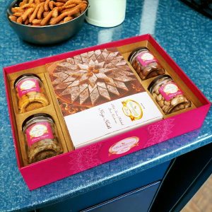 Gift Pack of Kaju Katlis, Cashew, Paan Raisins, Choco Almonds, and Pistachios