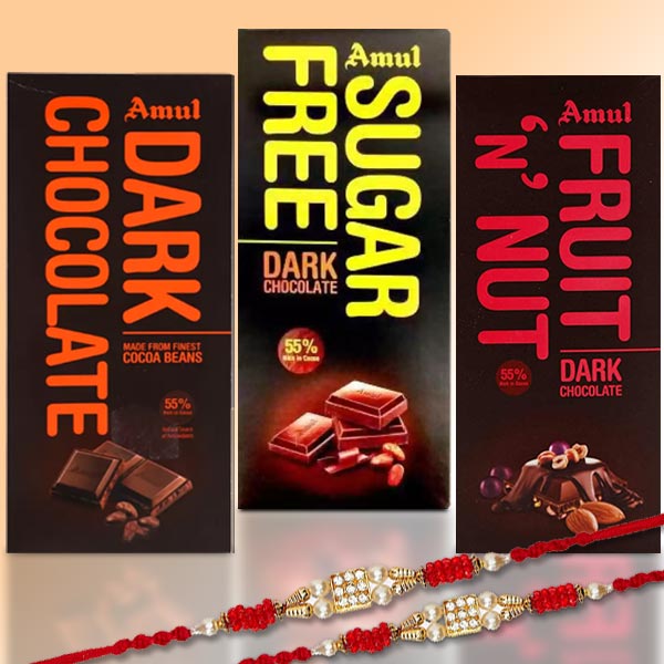 Amul Dark and Sugar Free Chocolates with 2 Rakhi