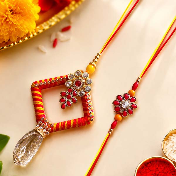Shining Designer Rakhi Set for Bhaiya Bhabhi