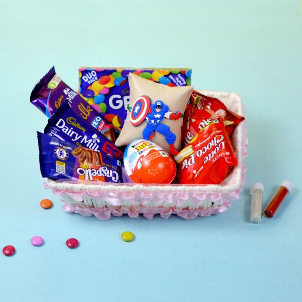 Chocolate Basket with Captain America Kids Rakhi