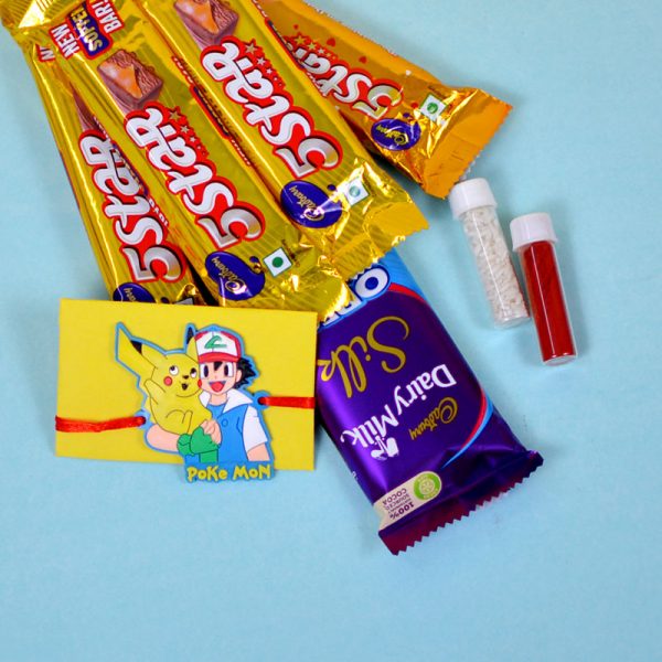 Pokemon KIds Rakhi Chocolate Combo