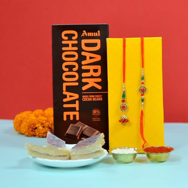 Rakhi Pair with Kaju Katli & Amul Dark Chocolate