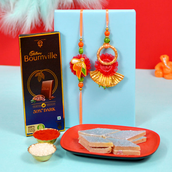 Kaju Katli Dark Chocolate Combo with Best Rakhi Pair