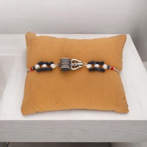 Intricate Shiva Trishul Damaru Silver Rakhi