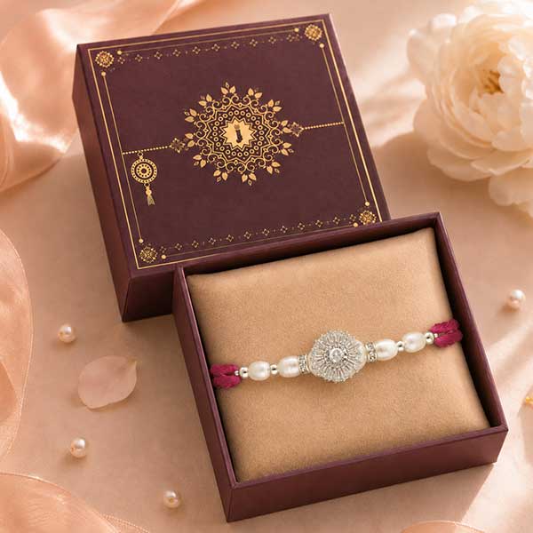 Crystal Bloom Pearl Rakhi in White