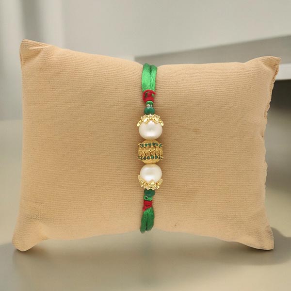 Designer Gold Plated Pearl Bracelet Rakhi