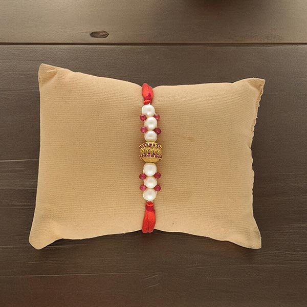 Embossed White Pearl Rakhi for Bro