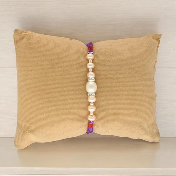Ethnic Designer White Pearl Rakhi for Brother