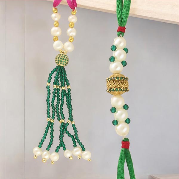 Shining Designer Pearl Rakhis for Bhaiya and Bhabhi