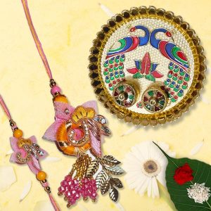 Peacock Rakhi Pooja Thali with Zardoshi Rakhi Pair