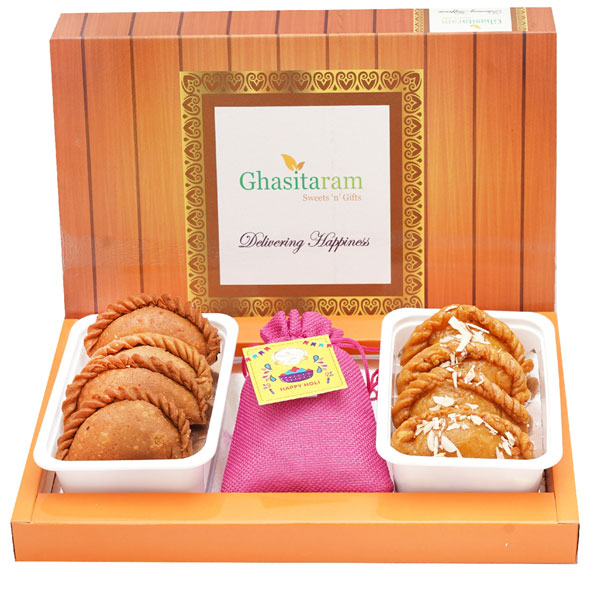 Assorted Box of Dry Sweet Gujiyas and Thandai