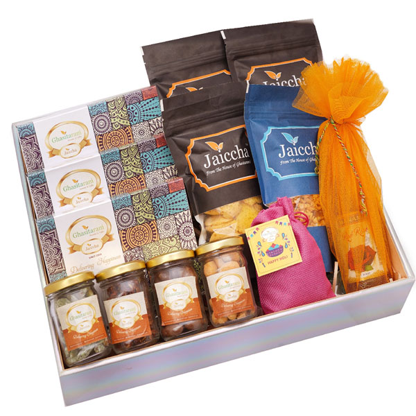 Colourful Hamper Basket of 13 Holi Goodies