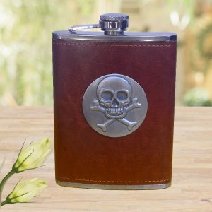 Leather Wrapped Stainless Steel Liquor Hip Flask for Men