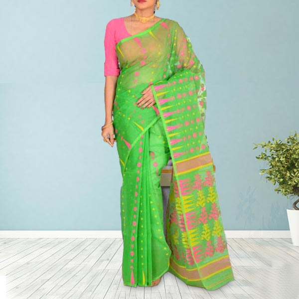 Green Dhakai Jamdani Cotton Saree