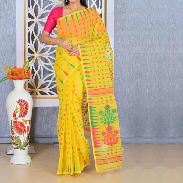 Vibrant Dhakai Jamdani Cotton Saree