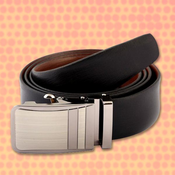 Italian Leather Black Belt with Lock Buckle