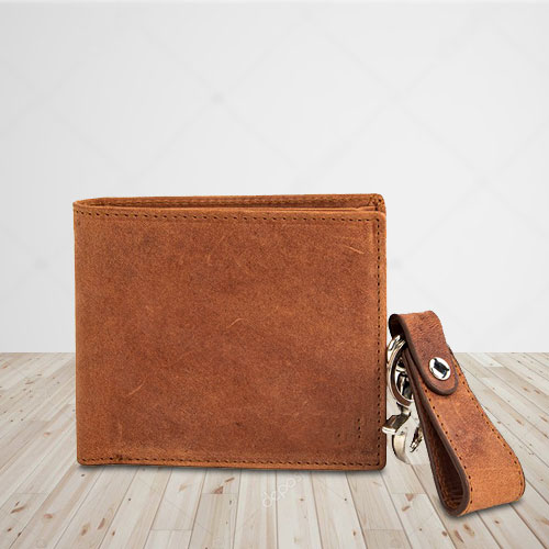 Leather Wallet with Key Ring Gift Set