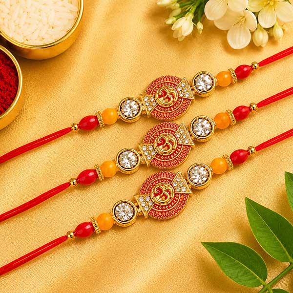 3 Om Designer Bhaiya Rakhi Set