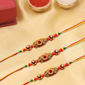 3 Wooden Beads Stone Rakhi Set
