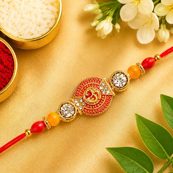 Divine OM Metal Stone Rakhi