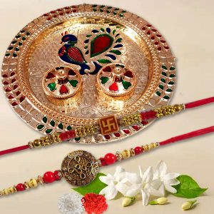 Mayur Rakhi Thali with 2 Rakhis