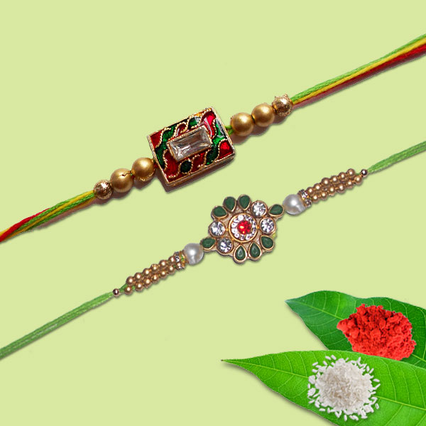 Mina Rakhi and Kundan Flower Rakhi Set