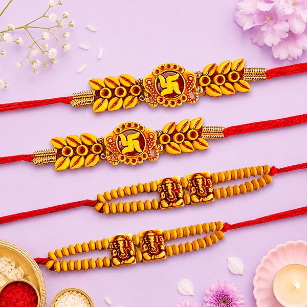 Set of 2 Ganesh Rakhi 2 Swastika Rakhi