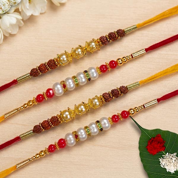 Set of 4 Pearl Rakhis for Brother