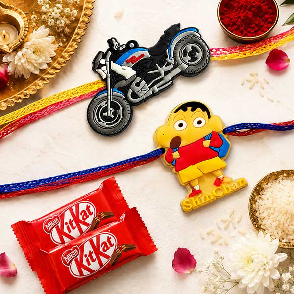 Two Kids Character Rakhi with 2 Kitkat