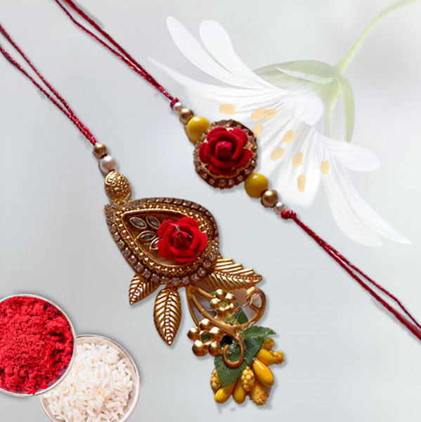 Golden Artistic Rakhi Pair