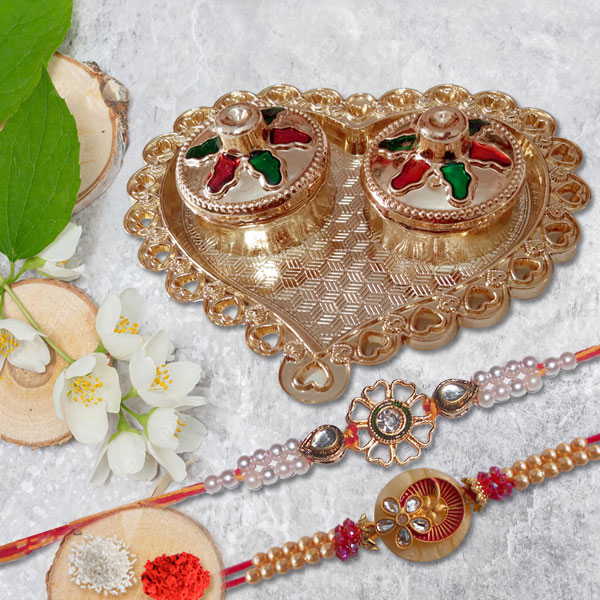 Heart Rakhi Pooja Thali with 2 Exclusive Brother Rakhis