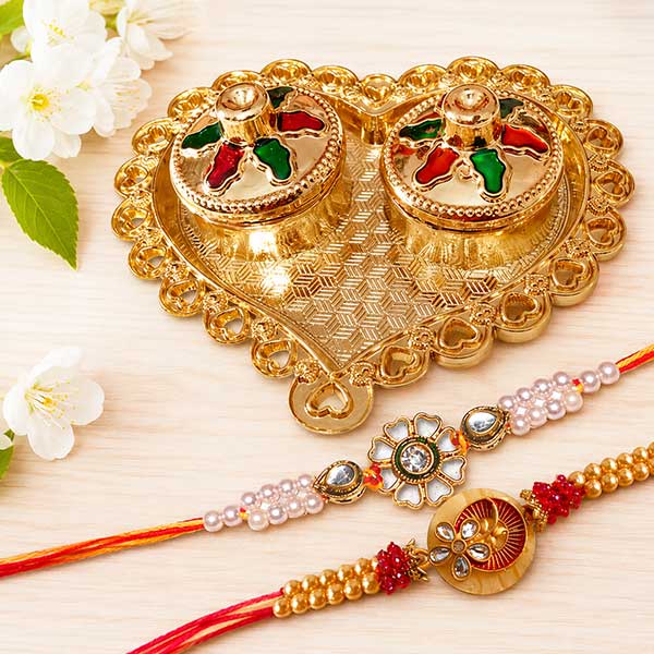 Heart Rakhi Pooja Thali with 2 Exclusive Brother Rakhis