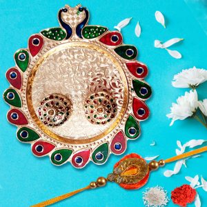Royal Peacock Rakhi Pooja Thali with Zardoshi Rakhi