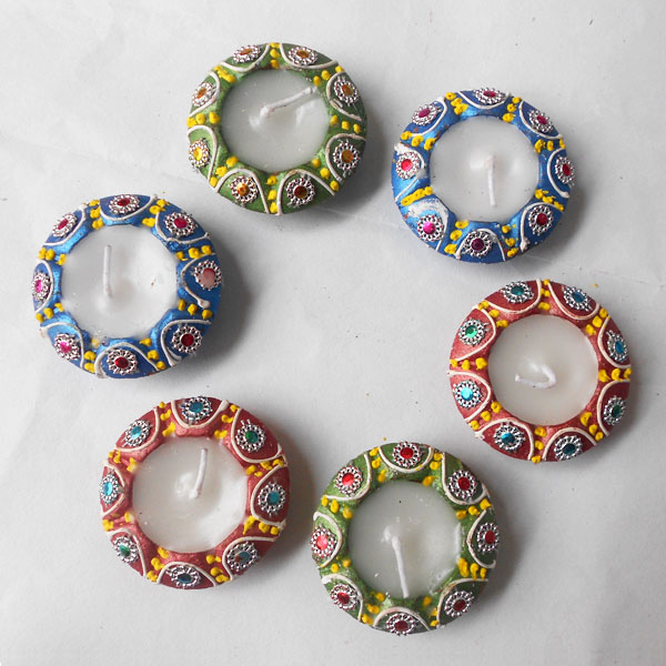 Six Designer Wax Handi Diyas